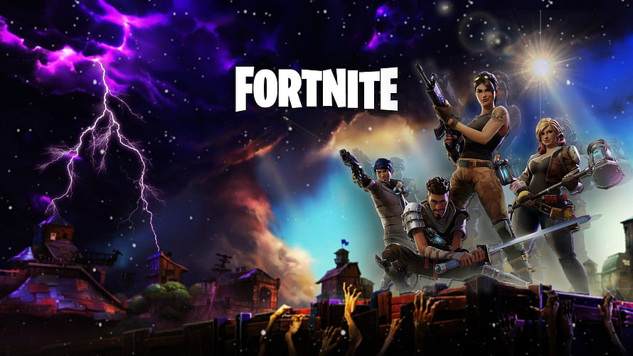 Fortnite Battle Royale Squad Promotional Artwork with Storm and Lightning HD wallpaper
