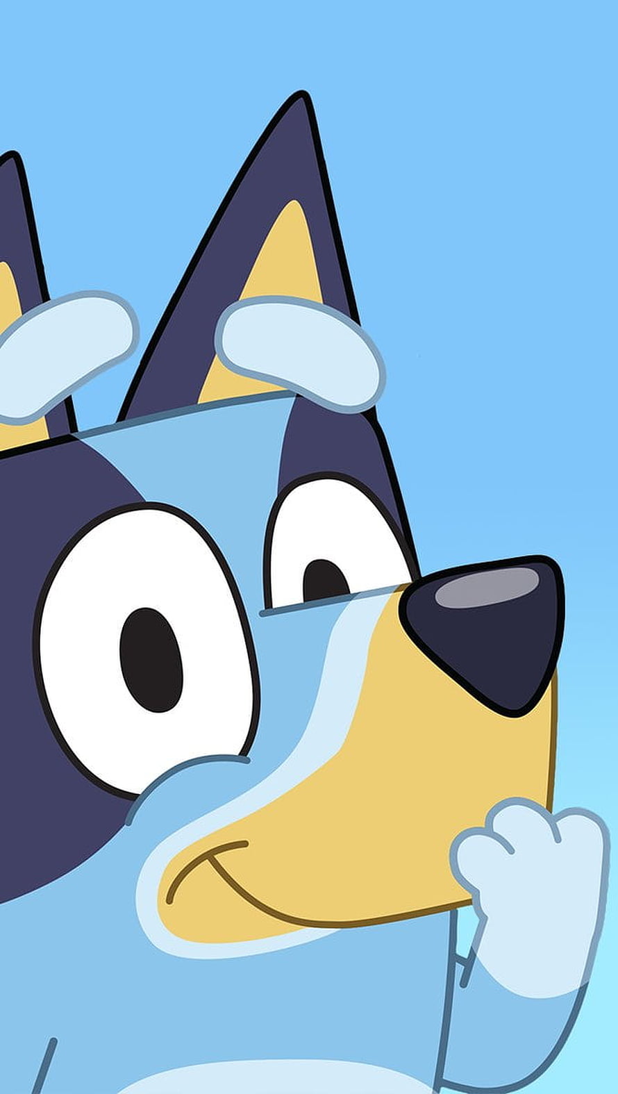 Bluey Cartoon Character Close-Up with Surprised Expression and Blue Background HD phone wallpaper