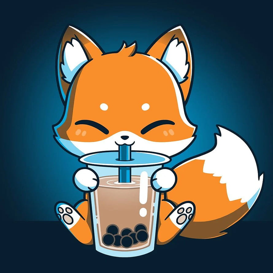 Cute Cartoon Fox Sipping Bubble Tea Illustration HD phone wallpaper