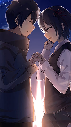 Romantic Anime Couple Holding Hands Under Starry Night Sky, Anime Couples Romance, Romantic Anime Couple HD phone wallpaper