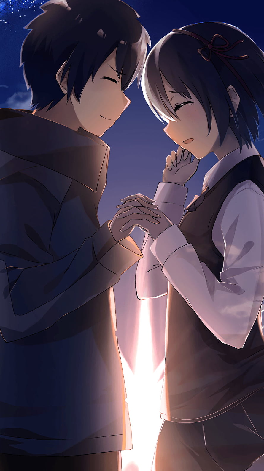Romantic Anime Couple Holding Hands Under Starry Night Sky, Anime Couples Romance, Romantic Anime Couple HD phone wallpaper