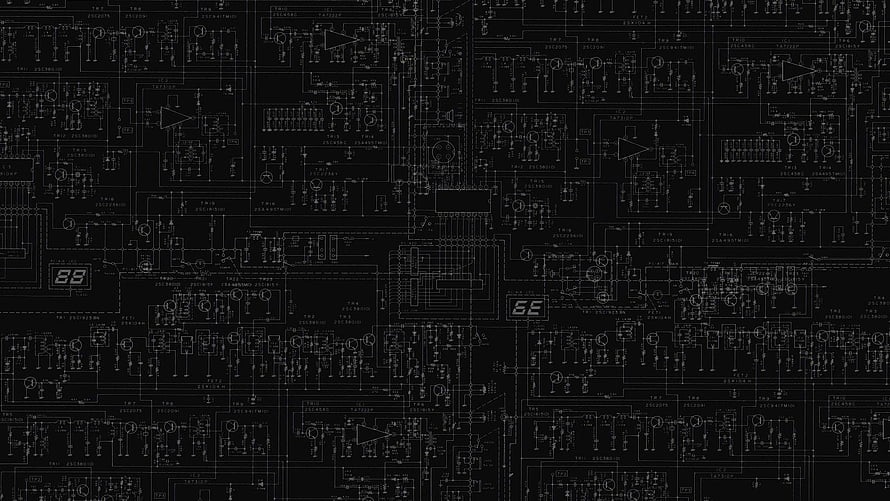 Dark Circuit Board Schematic Pattern with Technical Diagrams and Electronic Components HD wallpaper