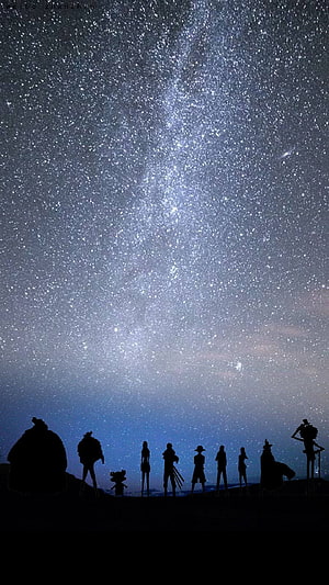 One Piece Straw Hat Crew Silhouette Under Milky Way Starry Night Sky HD phone wallpaper