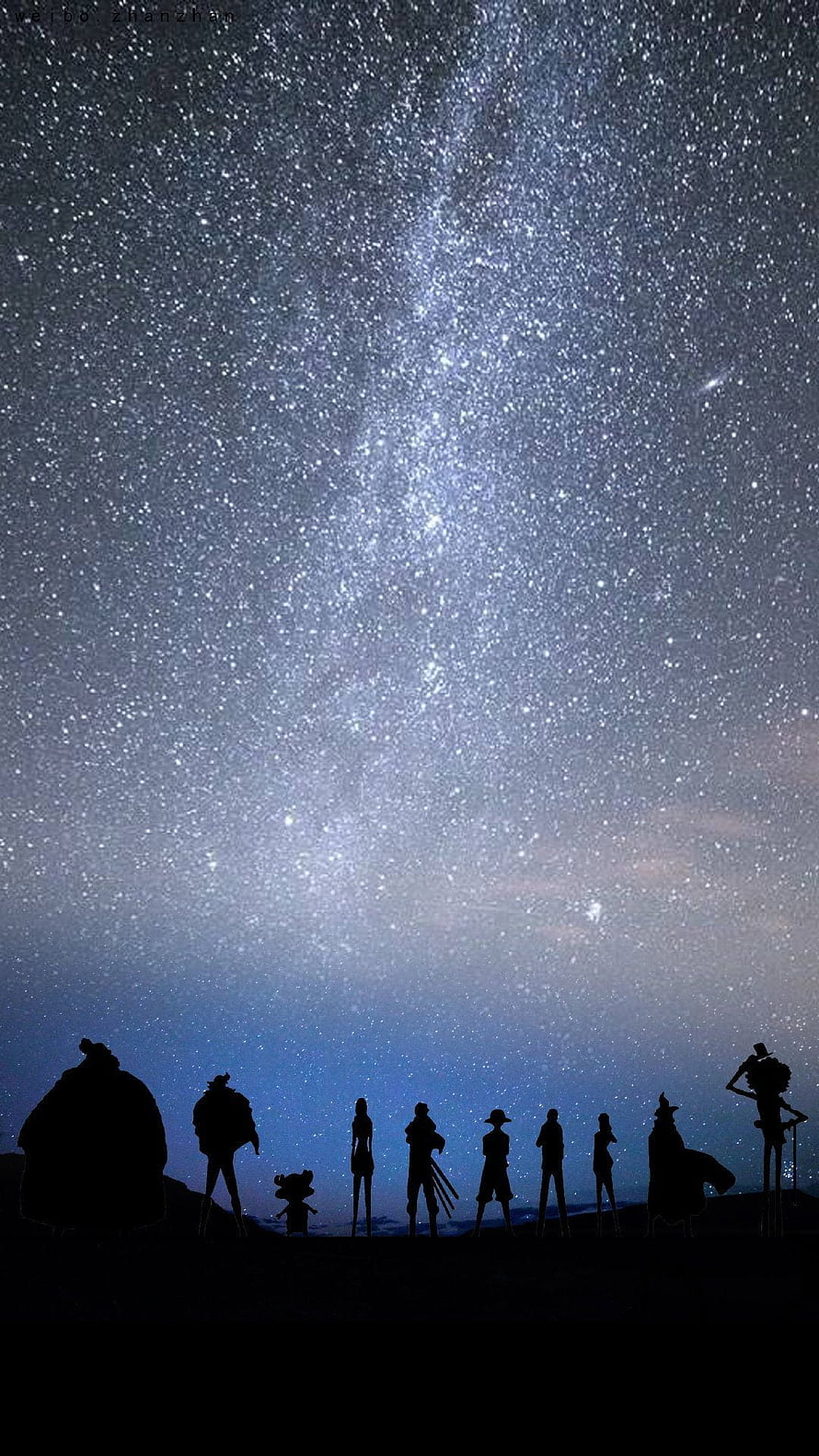 One Piece Straw Hat Crew Silhouette Under Milky Way Starry Night Sky HD phone wallpaper