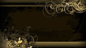 Elegant Gold Floral Swirls on Dark Brown Vintage Background HD wallpaper
