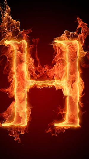 Fiery Letter H Alphabet Design With Burning Flames And Smoke On Dark Background HD phone wallpaper