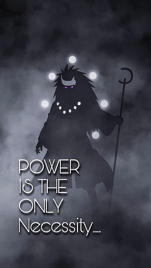 Madara Uchiha Silhouette with Glowing Orbs and Staff in Dark Misty Atmosphere HD phone wallpaper