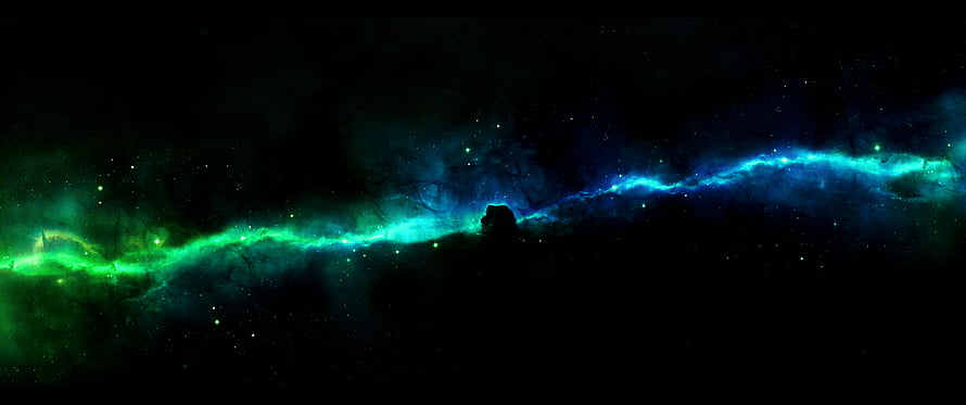 Vibrant Green and Blue Nebula Clouds in Deep Space HD wallpaper