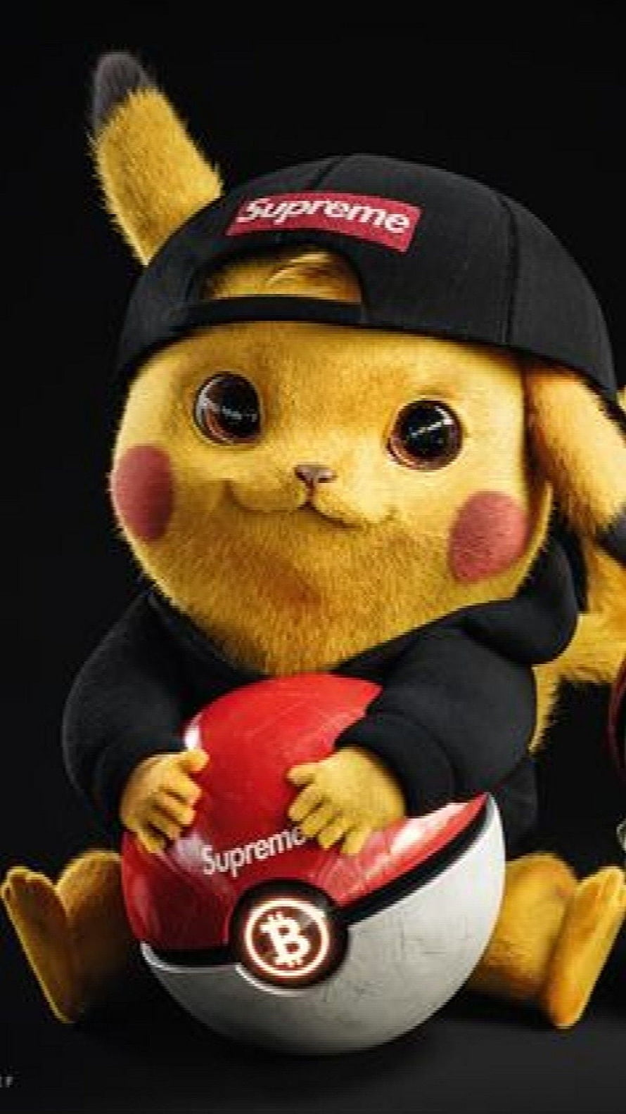 Pikachu in Supreme Hoodie and Cap Holding a Branded Poké Ball HD phone wallpaper