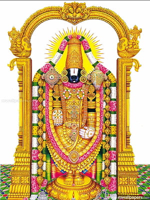 Lord Venkateswara Temple Deity Adorned in Gold and Floral Garlands HD phone wallpaper