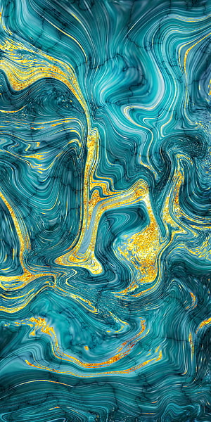 Abstract Turquoise and Gold Marble Texture with Swirling Liquid Patterns HD phone wallpaper