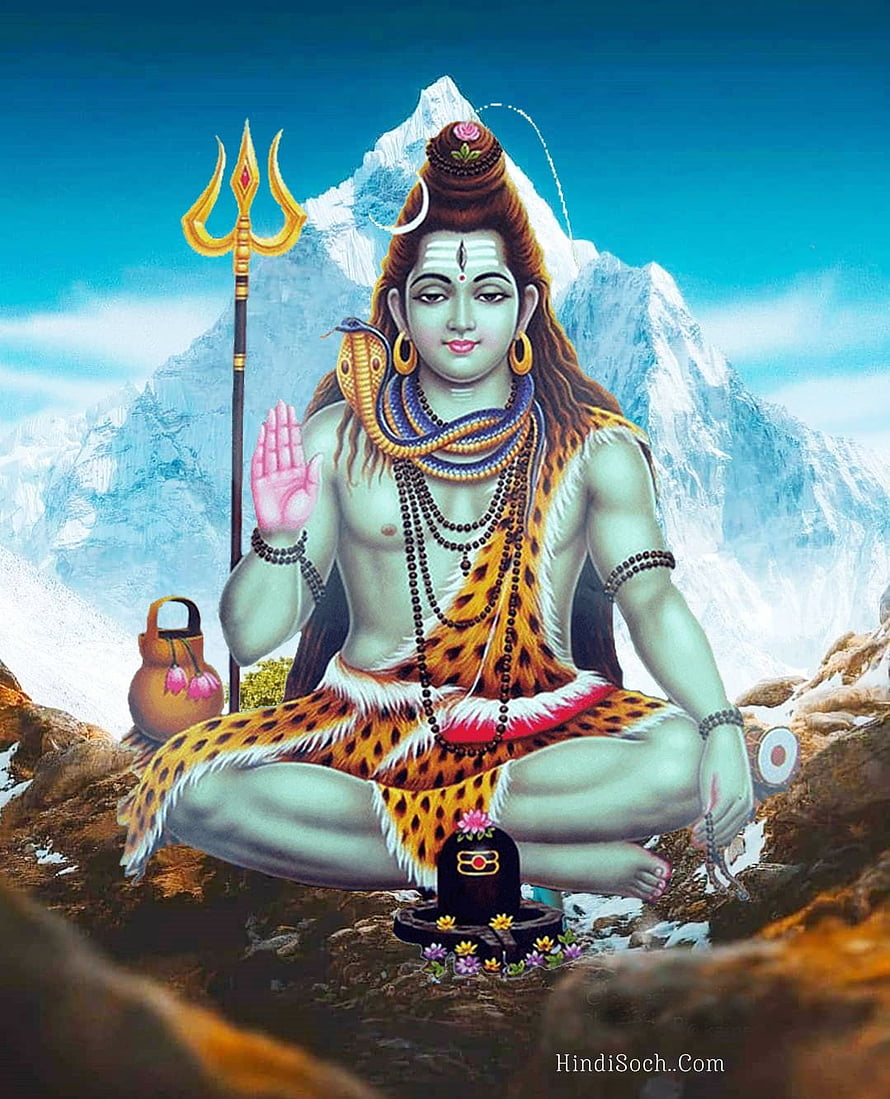 Lord Shiva Meditating in Himalayas with Trishul and Shiva Lingam HD phone wallpaper