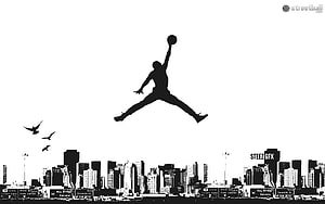 Air Jordan Jumpman Silhouette Over City Skyline Black and White Streetball Art, Nike Air Jordan Logo - Fondos De Pantalla Jordan - & Background HD wallpaper