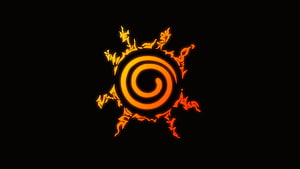 Naruto Fire Release Spiral Seal Mark Glowing on Black Background HD wallpaper