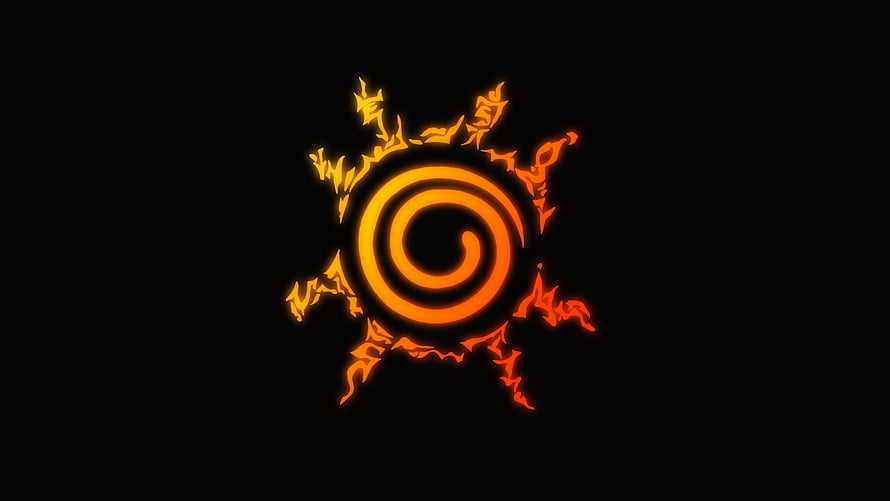 Naruto Fire Release Spiral Seal Mark Glowing on Black Background HD wallpaper