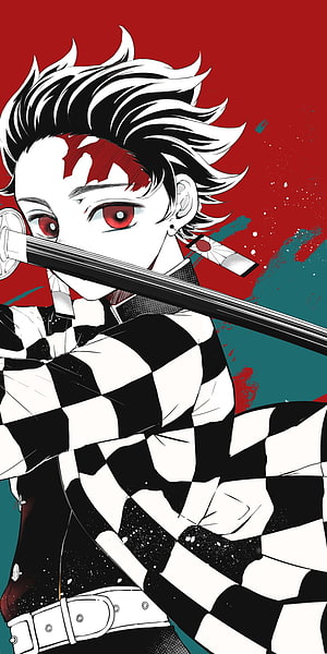 Tanjiro Kamado Demon Slayer Anime Character with Nichirin Sword HD phone wallpaper