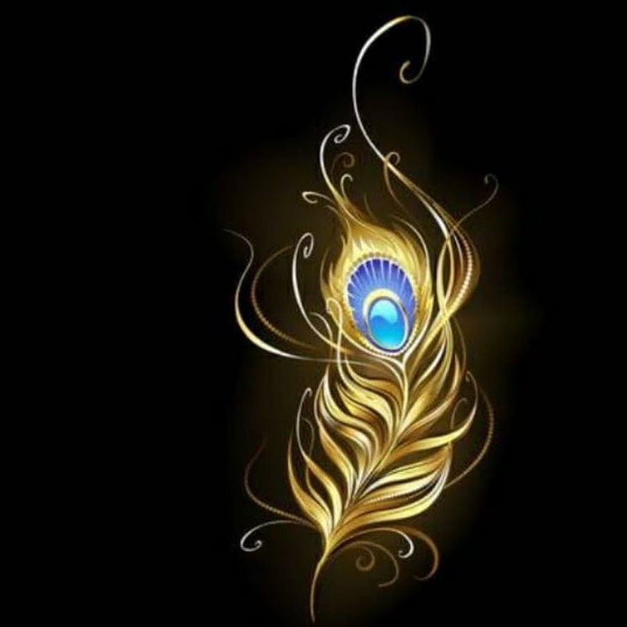 Elegant Golden Peacock Feather with Blue Eye and Ornamental Swirls on Black Background HD phone wallpaper