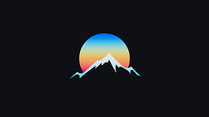 Minimalist Mountain Peak with Gradient Sunset Circle on Dark Background HD wallpaper
