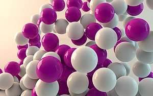 Abstract 3D Render of Glossy Magenta and White Spheres in Dynamic Cluster HD wallpaper