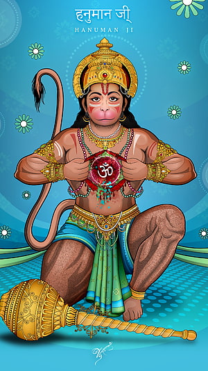 Hanuman Ji Hindu Deity Illustration with Gada and Om Symbol, Hanuman, Bajrangbali, Lord Hanuman HD phone wallpaper