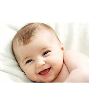 Cute Smiling Baby Lying On White Blanket Close Up Portrait HD phone wallpaper