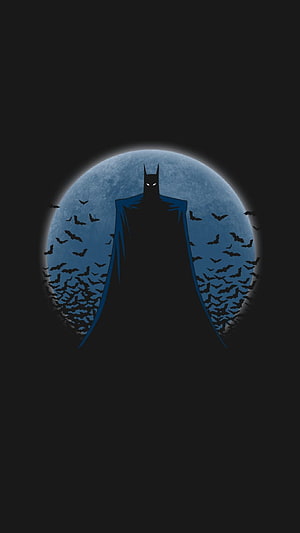 Batman Silhouette Against Full Moon With Flying Bats, Amoled 22. Batman , Batman HD phone wallpaper