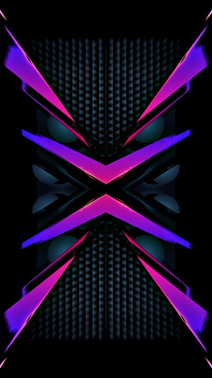 Neon X Abstract Geometric Pattern with Pink and Purple Glowing Shapes on Black Background HD phone wallpaper