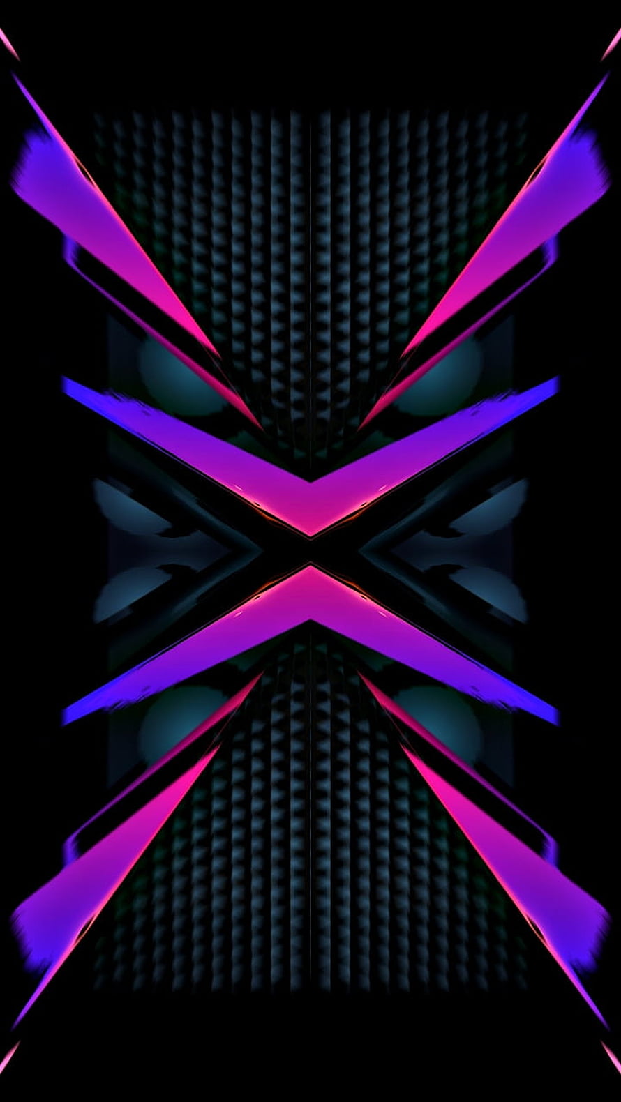 Neon X Abstract Geometric Pattern with Pink and Purple Glowing Shapes on Black Background HD phone wallpaper