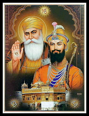 Guru Nanak Dev Ji and Guru Gobind Singh Ji with Golden Temple Art HD phone wallpaper