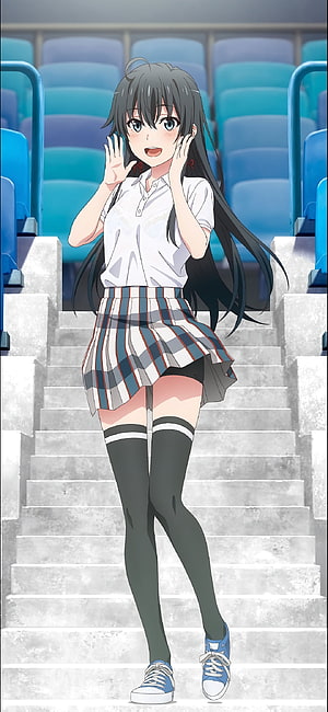 Yukino Yukinoshita from Oregairu in School Uniform Standing on Stadium Steps HD phone wallpaper