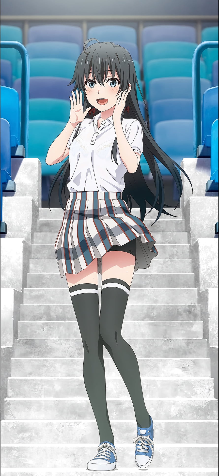 Yukino Yukinoshita from Oregairu in School Uniform Standing on Stadium Steps HD phone wallpaper