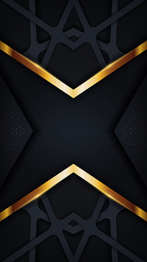 Black and Gold Geometric AMOLED Wallpaper with Symmetrical Star Patterns HD phone wallpaper