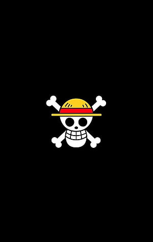 One Piece Straw Hat Pirates Jolly Roger Logo on Black Background HD phone wallpaper