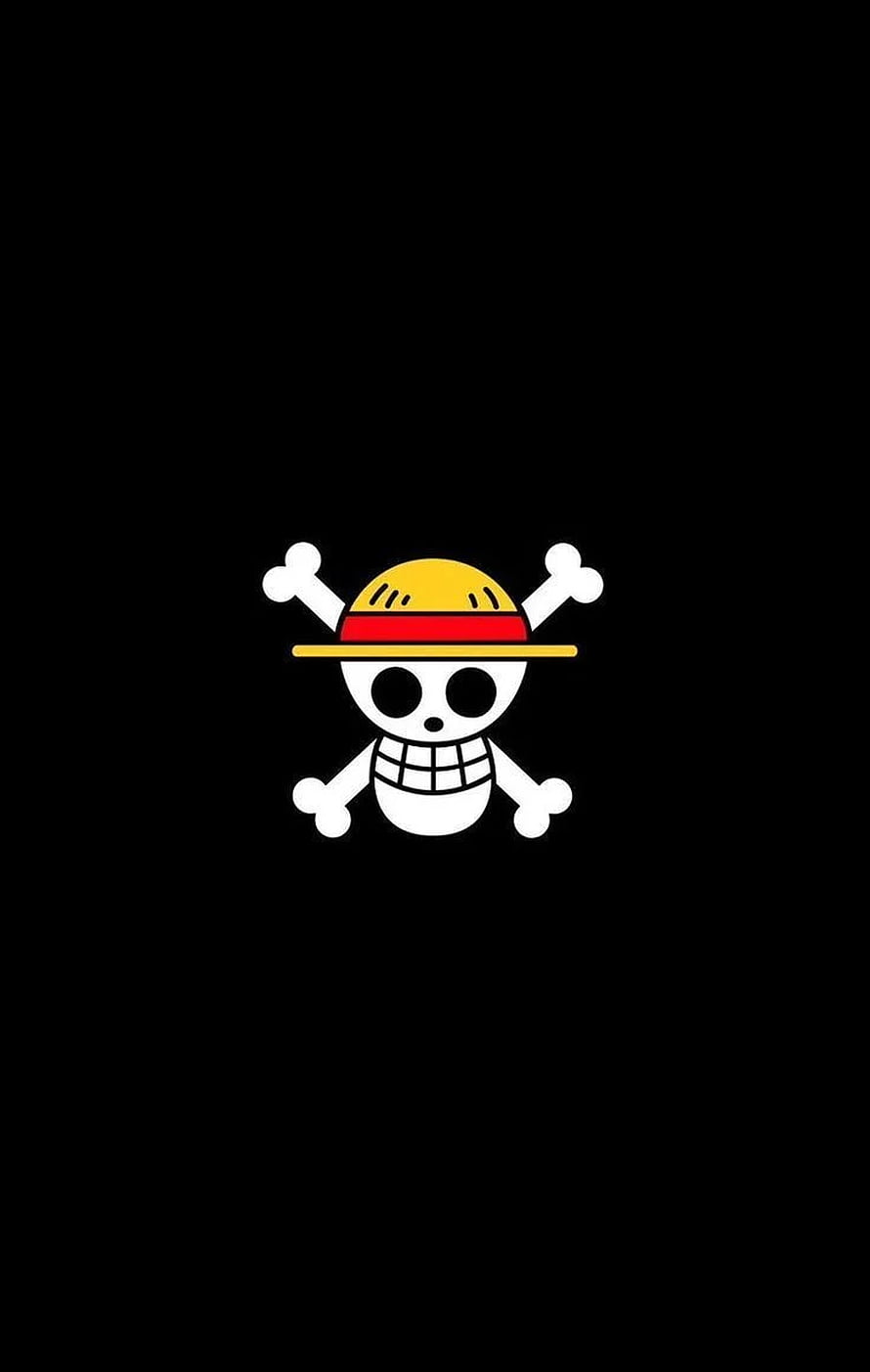 One Piece Straw Hat Pirates Jolly Roger Logo on Black Background HD phone wallpaper
