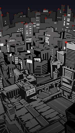 Persona 5 Tokyo Night Cityscape Illustration with Red Accents HD phone wallpaper