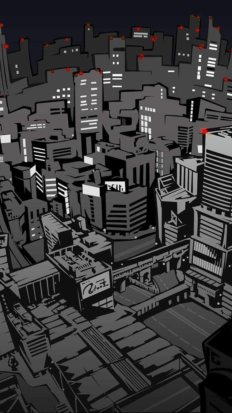 Persona 5 Tokyo Night Cityscape Illustration with Red Accents HD phone wallpaper