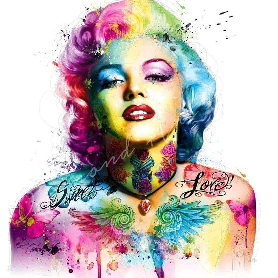 Vibrant Pop Art Portrait of Marilyn Monroe with Colorful Splashes and Floral Details HD phone wallpaper
