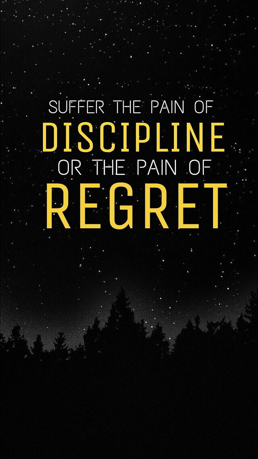 Motivational Quote About Discipline Versus Regret On Starry Night Sky Background HD phone wallpaper