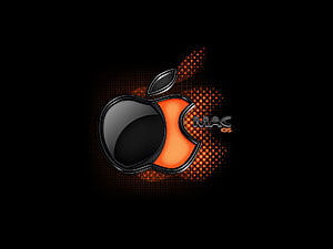 Apple Mac OS X Glossy Logo with Orange Particle Grid on Black Background HD wallpaper