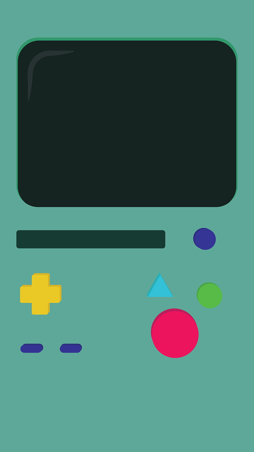 BMO Game Boy Style Handheld Console with Colorful Buttons and Dark Screen HD phone wallpaper