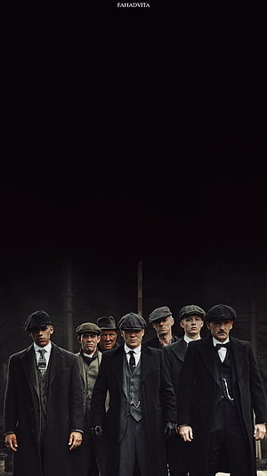 Peaky Blinders Shelby Gang Walking in Dark Coats and Flat Caps HD phone wallpaper