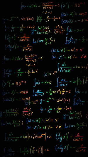 Colorful Calculus Formulas and Derivatives on a Black Chalkboard HD phone wallpaper