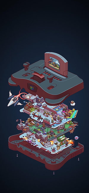 Isometric Exploded View of a Retro Nintendo Entertainment System Console HD phone wallpaper