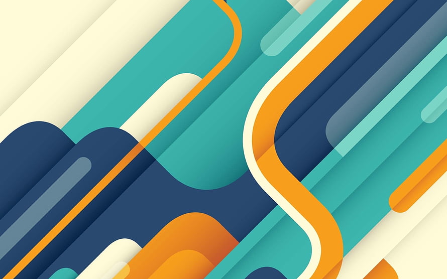 Abstract Geometric Paper Cut Art with Blue, Teal, and Orange Waves HD wallpaper