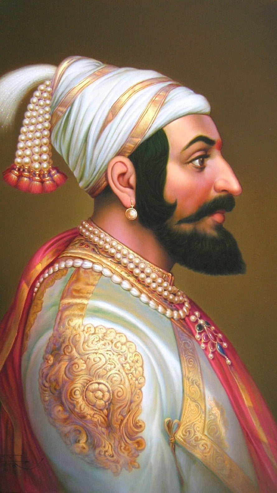 Portrait of a Mughal Emperor in Traditional Attire with Turban and Pearls HD phone wallpaper