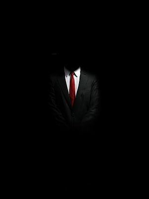 Mysterious Faceless Man in Black Suit and Red Tie Emerging from Darkness, Suit, dark HD phone wallpaper