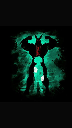 All Might and Deku Silhouette in Green Glow from My Hero Academia HD phone wallpaper
