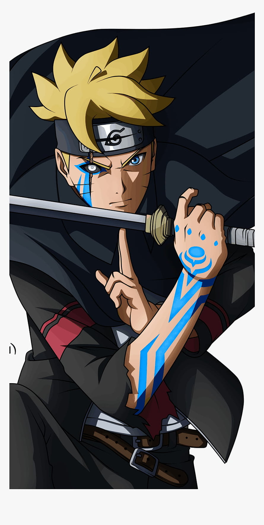 Boruto in Jōgan Mode with Karma Markings and Katana HD phone wallpaper