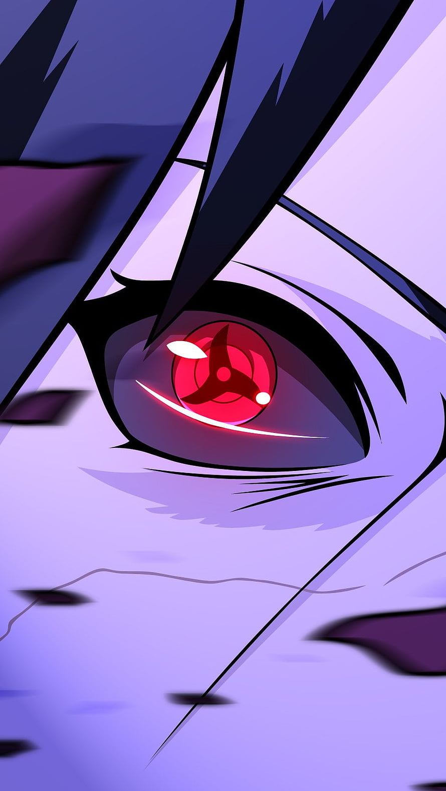 Itachi Uchiha Sharingan Eye Close-Up in Purple and Red Anime Style HD phone wallpaper