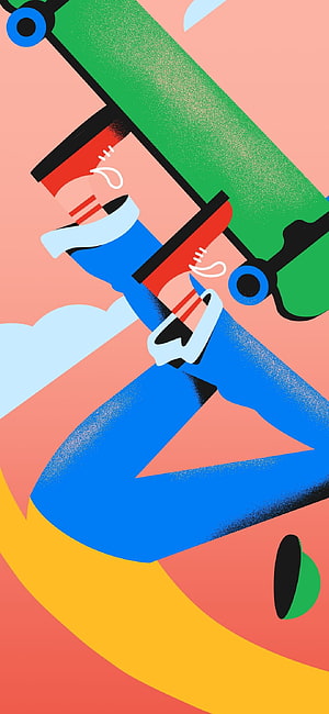 Vibrant Abstract Illustration of a Person Riding a Skateboard in Bold Geometric Style HD phone wallpaper